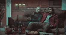 a painting of two men sitting on a couch with one wearing a shirt that says i 'm a neci