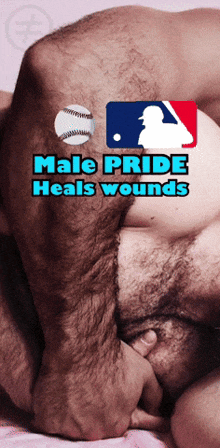 a picture of a man with the words " male pride heals wounds " on it
