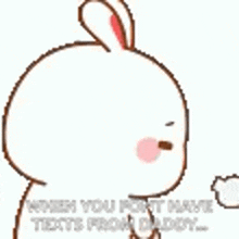 a cartoon rabbit is holding a piece of paper and says `` neither you nor i want texts from you '' .