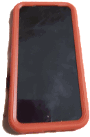 a phone with a red case on it