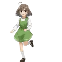 a cartoon girl in a green dress is running