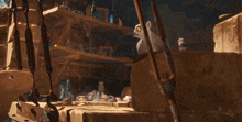 a cartoon lemur is crawling on a wooden surface