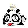 a panda bear is laying down with a swirl in its eyes .