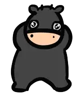 a cartoon drawing of a cow with big eyes and a yellow nose