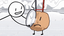 a cartoon character holding a clock next to another character