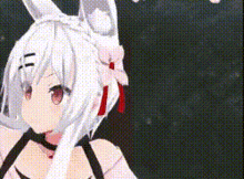 a close up of a anime girl with white hair and bunny ears