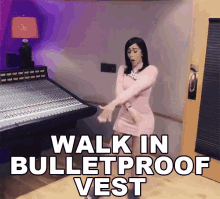 walk in bulletproof vest singing rapping studio swag
