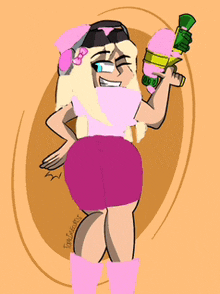a cartoon drawing of a girl holding a gun with the name tom on the bottom right corner