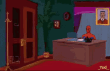 a cartoon of a man opening a door next to a spiderman