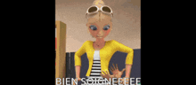 a couple of cartoon characters are standing next to each other with the words bien soigneeee on the bottom .