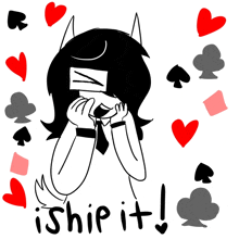 a black and white drawing of a person with hearts around them and the word ship it