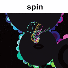the word spin is on a black background with colorful circles