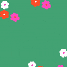 a green background with pink and white flowers and purple writing that says ' islamic '