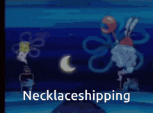 a picture of spongebob and crab with the words " necklaceshipping " below them
