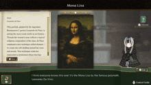 a screenshot of a video game with mona lisa on the screen