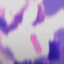 a close up of a person 's face with a purple and pink background