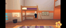 a room with a bunk bed and a desk