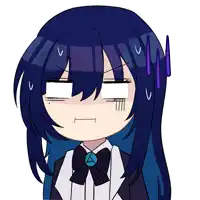 a cartoon drawing of a girl with blue hair making a funny face