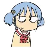 a cartoon drawing of a girl with blue hair making a funny face