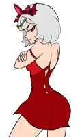 a drawing of a woman in a red dress with a crown on her head