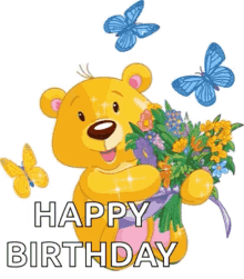 Happy Birthday Reddy Bear GIF - Happy Birthday Reddy Bear Flowers GIFs