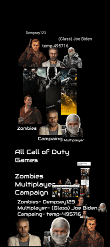 a poster showing different types of games including call of duty and zombies