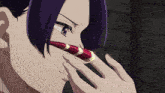a woman with blood on her face and the words odds sama below