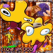 a picture of a cartoon character with the words i love my dog