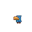 a pixel art drawing of a blue bird with a large yellow beak .