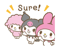 three cartoon characters standing next to each other with the words sure written above them