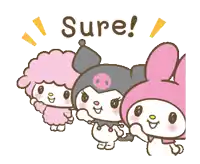three cartoon characters standing next to each other with the words sure written above them