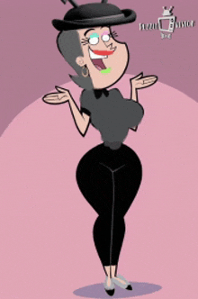 a cartoon of a woman wearing a black top hat