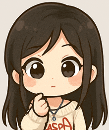 a girl wearing a sweater that says aspa on it