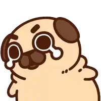 a cartoon drawing of a pug dog with tears coming out of its eyes