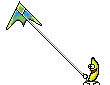 a cartoon of a banana flying a kite