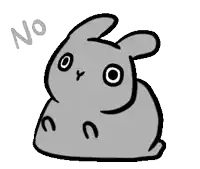 a black and white drawing of a rabbit with the word no below it