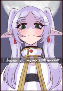 a drawing of a girl with the words i showed you my mana kill yourself