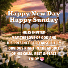 a happy new day and happy sunday message with a gazebo in the background