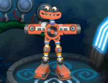 a cartoon robot with a piano and a record player
