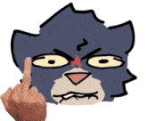 a drawing of a cat with an angry face and a middle finger