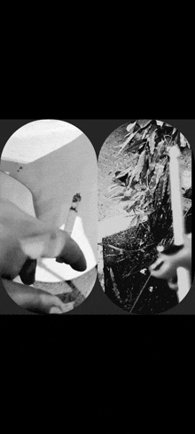 a black and white photo of a person cutting a piece of wood