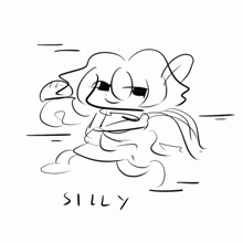 a black and white drawing of a cartoon character with the word silly below it