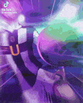 a cartoon character is flying through the air in a purple and black striped outfit .