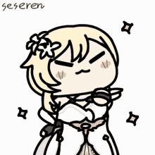 a cartoon drawing of a girl with a flower in her hair and the name seseren on the bottom