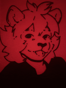 a black and red drawing of a lion with a red background