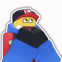 a cartoon character with a r on his hat