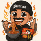 a cartoon of a man wearing a black beanie that says blazzard