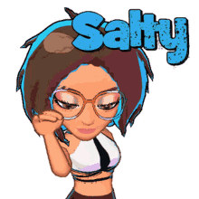 a cartoon of a girl with the word salty on her head