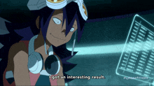 a cartoon character says i got an interesting result in front of a screen