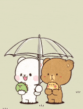 a cartoon of a bear holding an umbrella next to a dinosaur